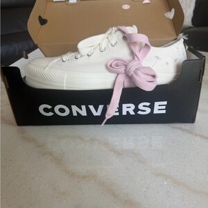 Converse Cream Canvas Sneakers with Pink Accent Laces